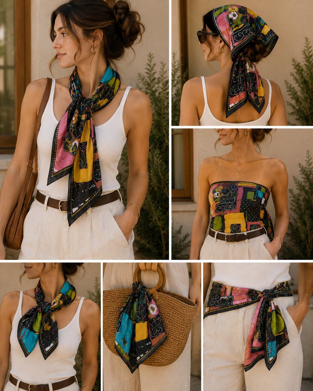 Vintage Christian Fischbacher Silk Scarf Abstract Floral Swiss Designer Luxury